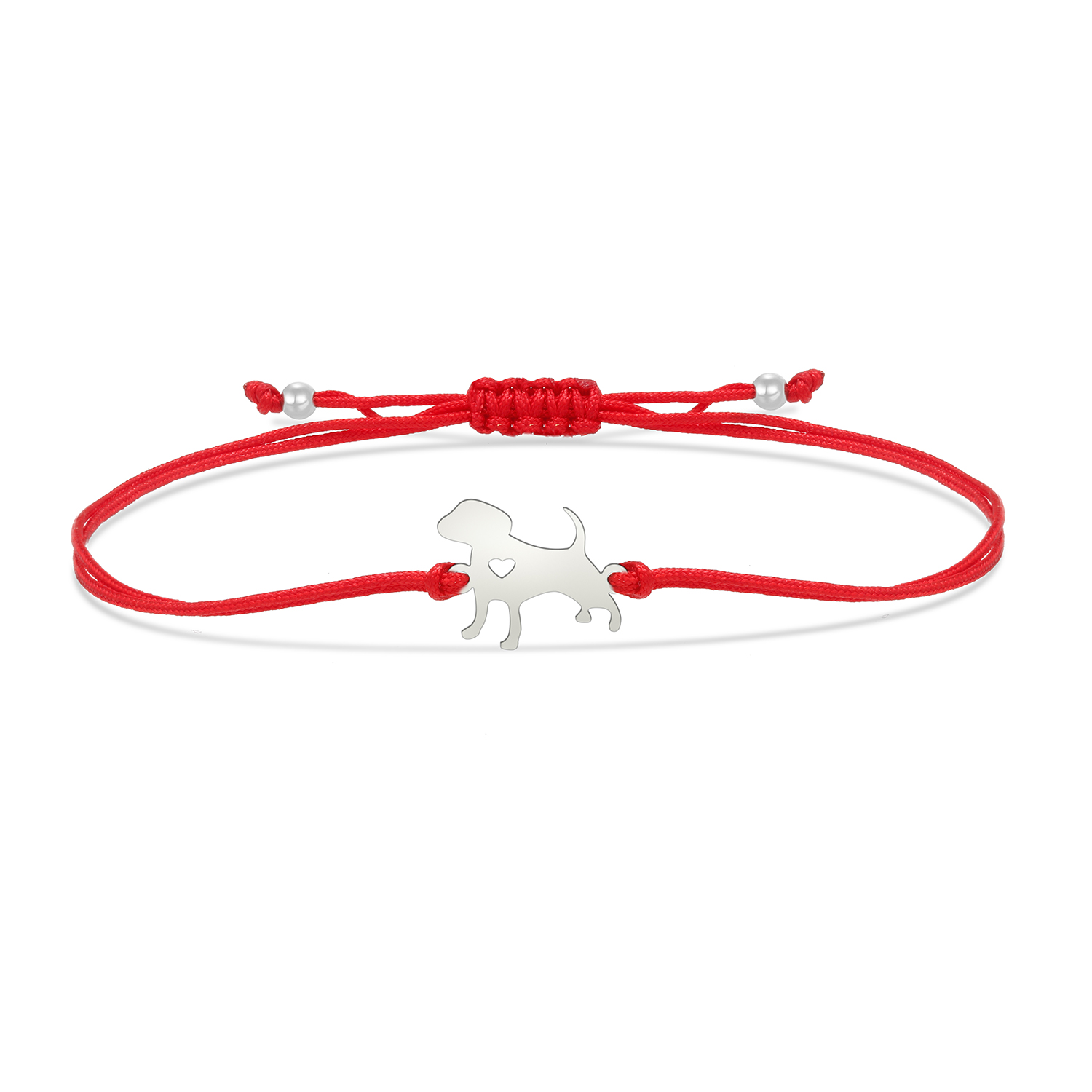 Rvs Hond Met Holle Perzik Hart Charme Rode Koord Verstelbare Armband Vrouwen Eenvoudige Gevlochten String Handgemaakte Sieraden