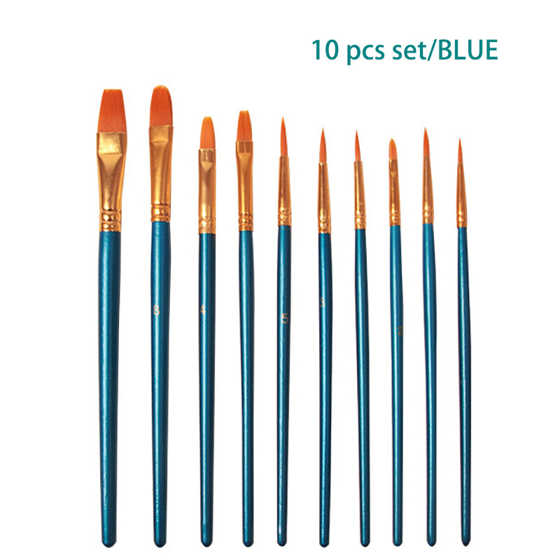 10 Pcs Set Nylon Hair Children's Artists Painting Brush Art Special Multifunction Hook Line Short Pointed Pen Available 4 Colors: Blue