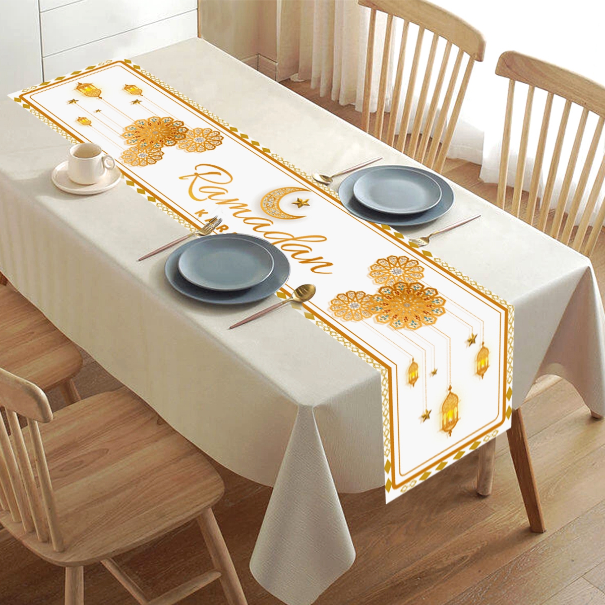 Camino de mesa Eid Mubarak, decoración de Ramadán 2025 para el hogar, Ramadán Kareem, Ramadán Mubarak, musulmana islámica, de Eid al-fitr
