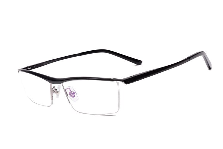 Chashma Men Glasses Alloy Frame Semi Rim Eye Glasses Frames Prescription Glasses Frame: Black