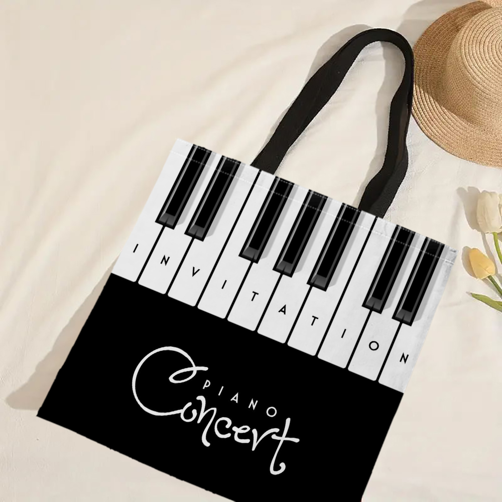 Czarno-biała geometryczna torba z grubej bawełny Damskie torby lniane Ekologiczne torby na zakupy wielokrotnego użytku Podróżna plaża Przydatna torba na ramię: Jasne