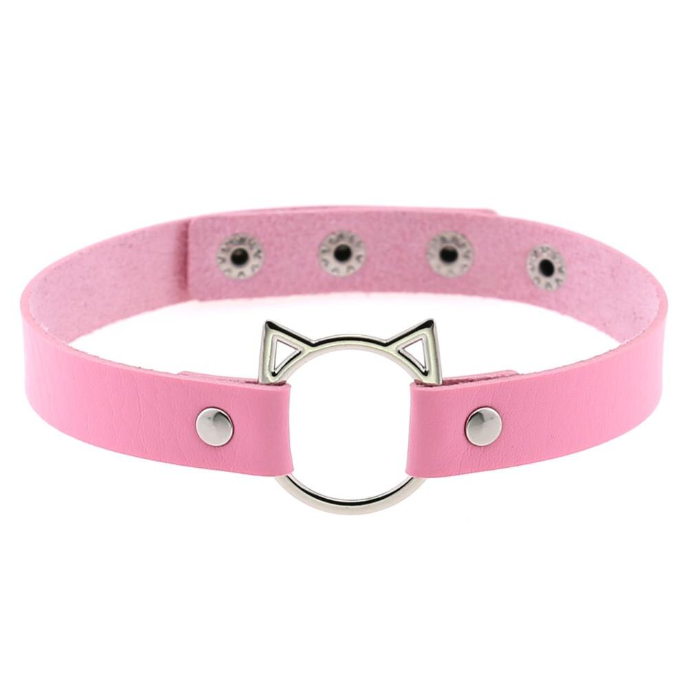 PHYANIC Trendy Woman Gothic Punk PU Chokers Leather Cute Hollow Cat Collar Choker Jewelry Accessories: pink