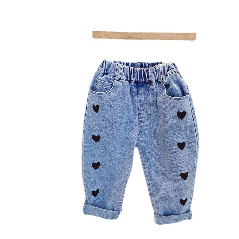2021 primavera autunno ragazze Casual Jeans pantaloni bambino bambini bambini cuore pantaloni in Denim