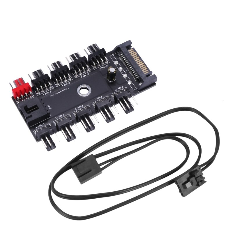 4 Channel 4 Pin Connector Blue LED PC Fan Controller with SATA 1 to 10 Way Splitter PWM Cooling Fan Hub