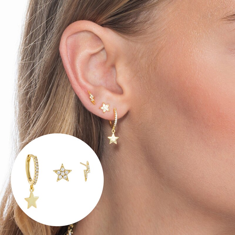 Inmaker 2/3/4/5 Stuks/set Kleine Stud Oorbellen Koreaanse Ins Liefde Hart Lightning Star Eye Snake zirkoon Oorbel Voor Vrouwen Jewerly