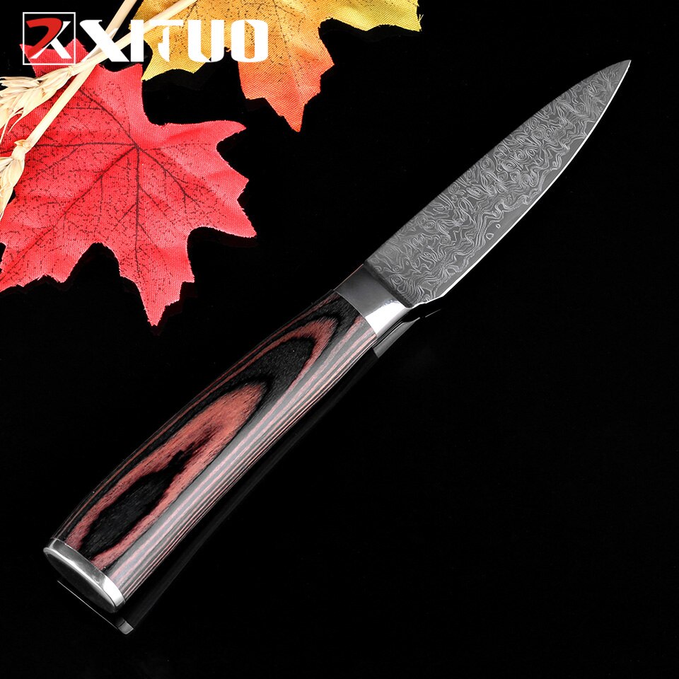 XITUO Zeer Sharp 3.5 inch Fruit mes Keukenmes rvs imiteren Damascus patroon Keukenmes Utility koksmes