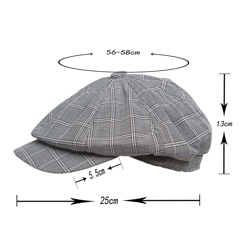 Octagonal cap Cotton and linen Octagonal cap for lady Autumn Winter Unisex lattices line elegance Newsboy cap