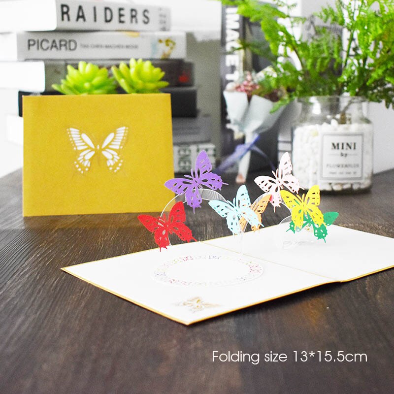 3D pop-up butterfly greeting cards Thanksgiving postcard birthday card children friend postcard with envelopes