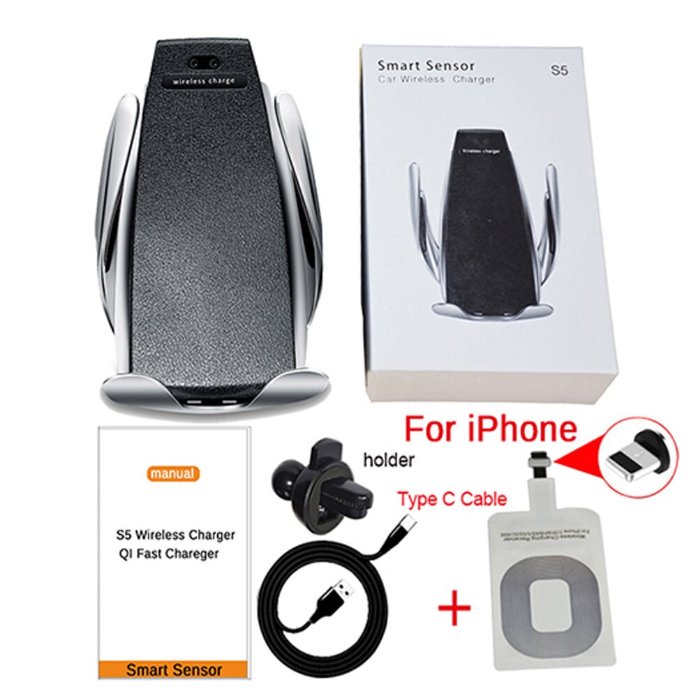 S5 Auto Draadloze Oplader 10W Snelle Qi Draadloos Opladen Voor iPhone X XS XR Voor Samsung Galaxy S8 S9 oplader draadloze: D