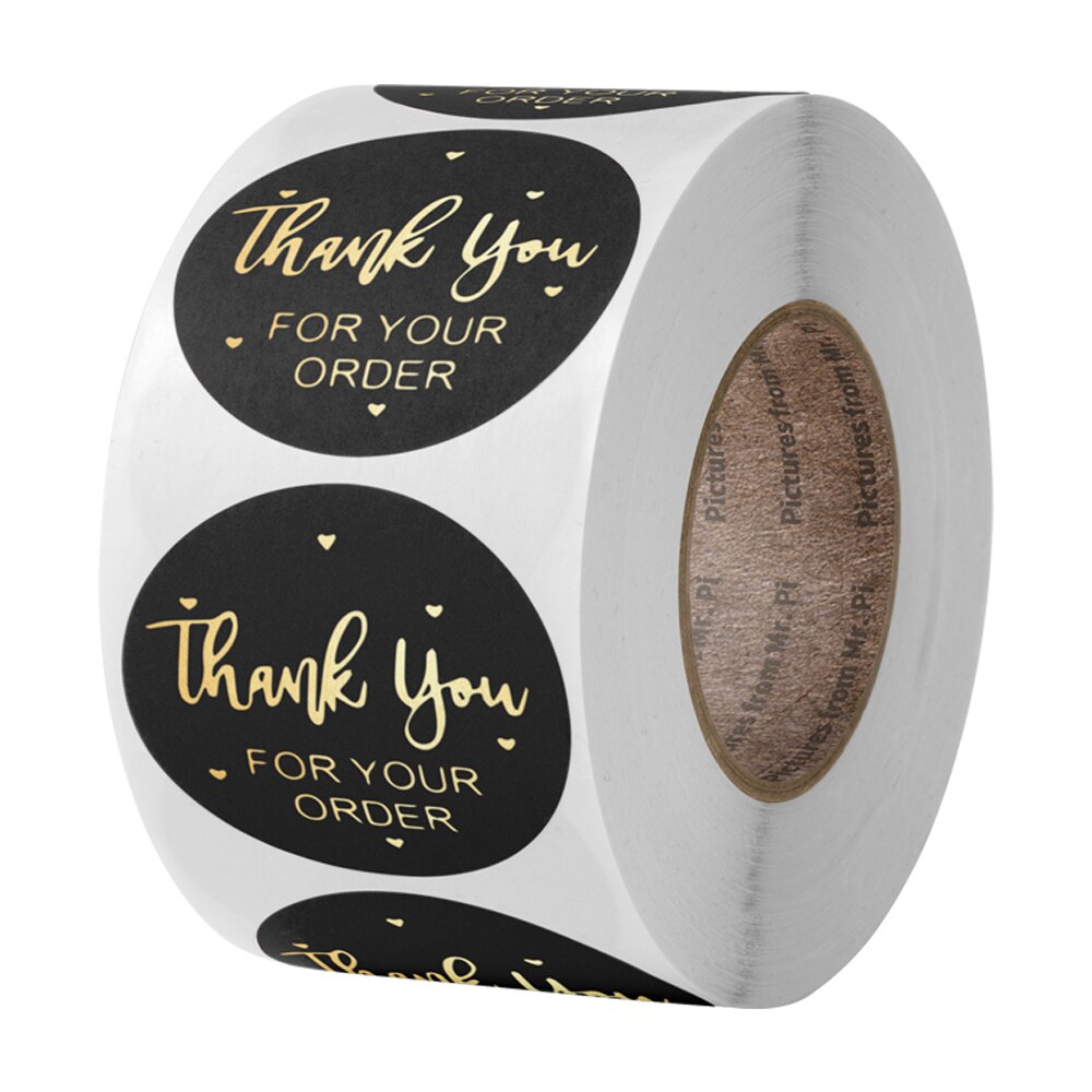 Autocollant pour scellage d'enveloppe, étiquette autocollante, merci pour votre commande, noir, rose, transparent, or, fourniture de papeterie: Black  500pcs