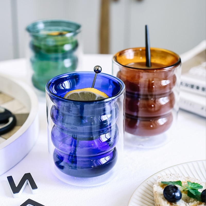 Nordic Dubbele Glas Ins Hittebestendig Kleur Koffie Beker Melk Thee Cup Creatieve Melk Sap Drank Cup