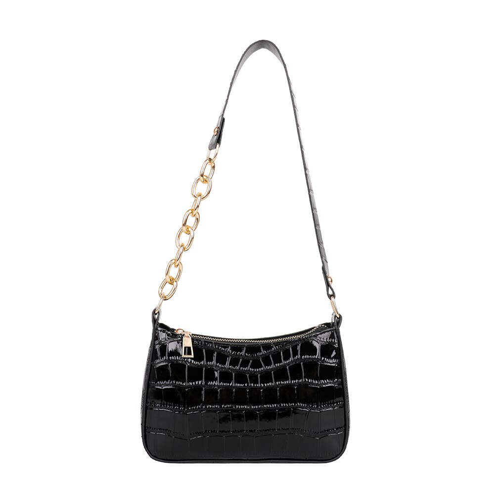 Vrouwen Alligator Patroon Schouder Onderarm Zakken Rits Pu Lederen Portemonnees: Black