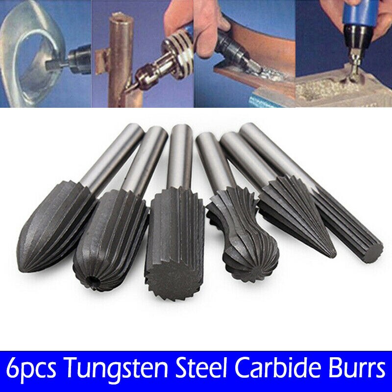 6PCS Carbide Burrs Tungsten Carbide 12mm Rotary Point Burr For Finishing Metal Rotary Drill Bit Grinder Rotary File Cutter Tools