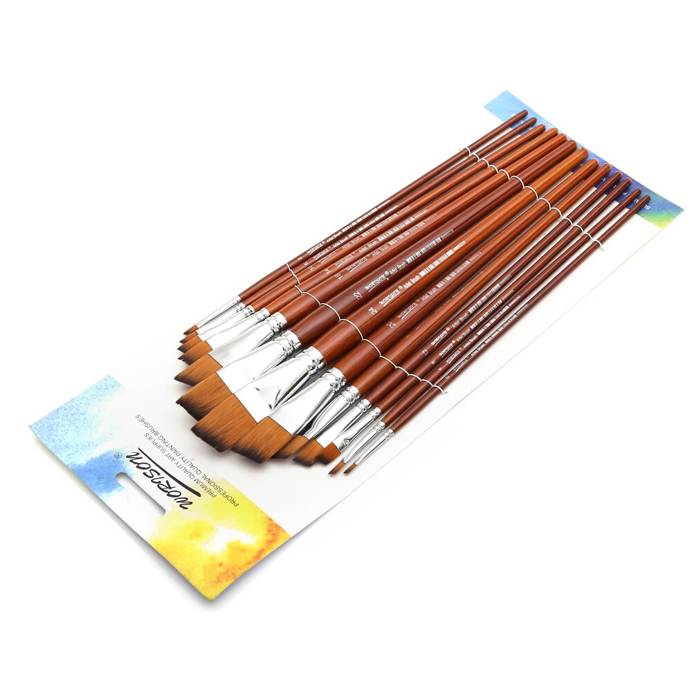 Dainayw-pinceles angulares para pintar, pincel de pintura con mango largo, forma oblicua, pintura de acuarela, pelo acrílico de nailon, 13 Uds.