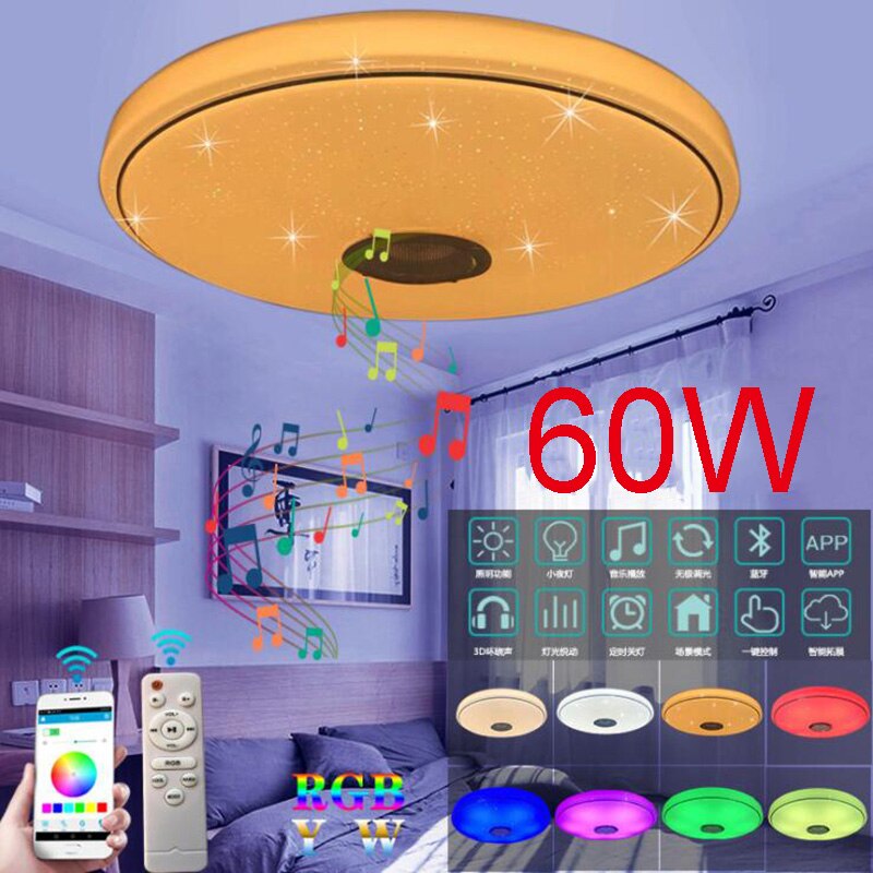 LED Wireless for Bluetooth Speaker Loundspeaker Player RGB Dimmable Ceiling Light Panel Lamp with APP + Remote Control Bedroom