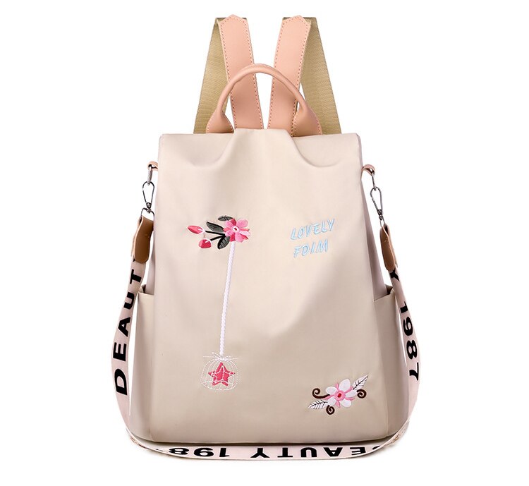 Chuwanglin embroidery backpack Anti-theft backpack's women female school bag backpacks for Teenage Girls teens T701303: apricot