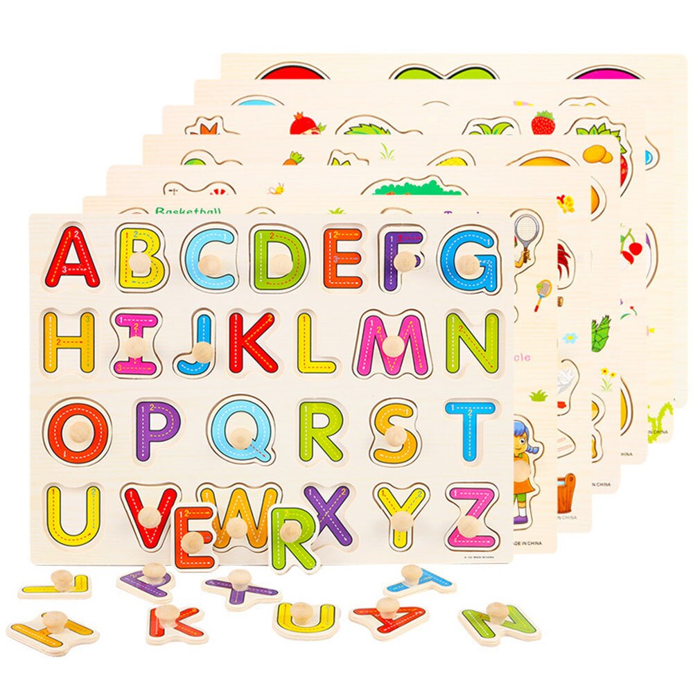 Hout Puzzel Kant Greep Alfabet Brief Puzzel Speelgoed Dier 3 + Jaar Uitdrukking Glad Vormen Mooie kinderen dag