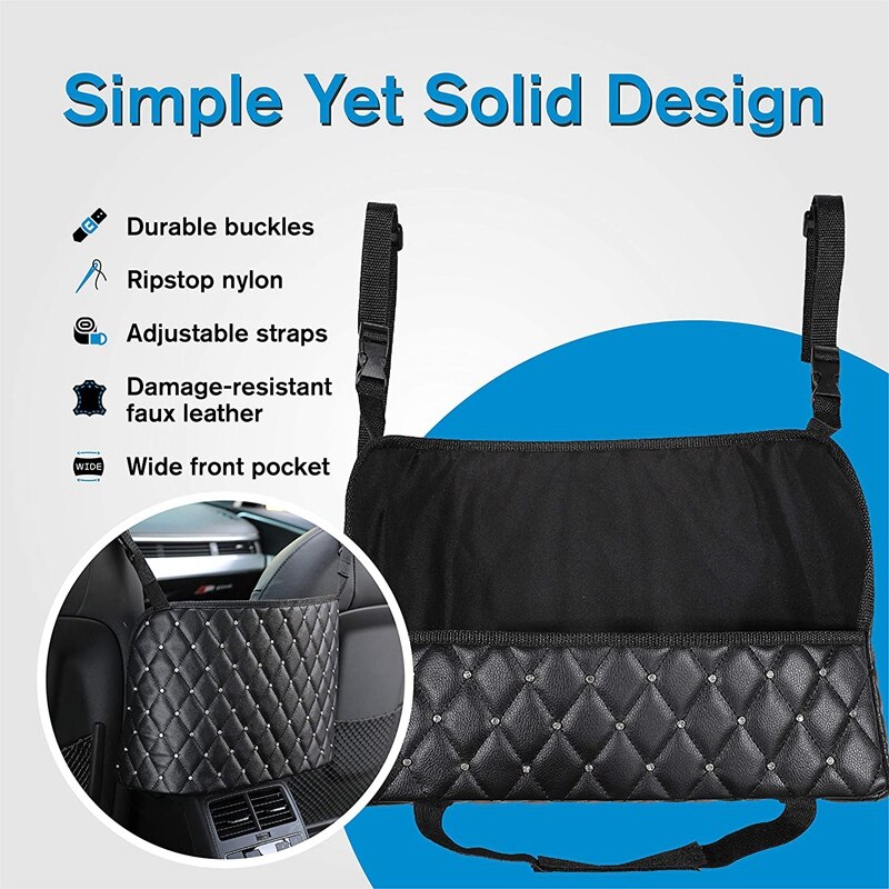 Car Seat Storage and Handbag Holding Car Net Pocket Handbag Holder Hanging Storage Bag Between Car Seats (Black+Diamond)