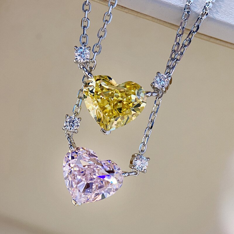 Colgante de diamante de laboratorio con forma de corazón brillante para mujer, gargantilla de plata de ley 100% auténtica, colgantes de boda, collar para mujer, joyería nupcial