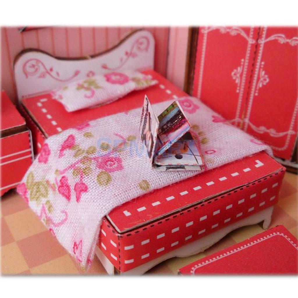 1:24 Diy Poppenhuis Houten Poppenhuis Miniatuur Meubels Kit Speelgoed Verjaardag Kerstcadeaus-Moderne Roze Slaapkamer Leven Scène Model