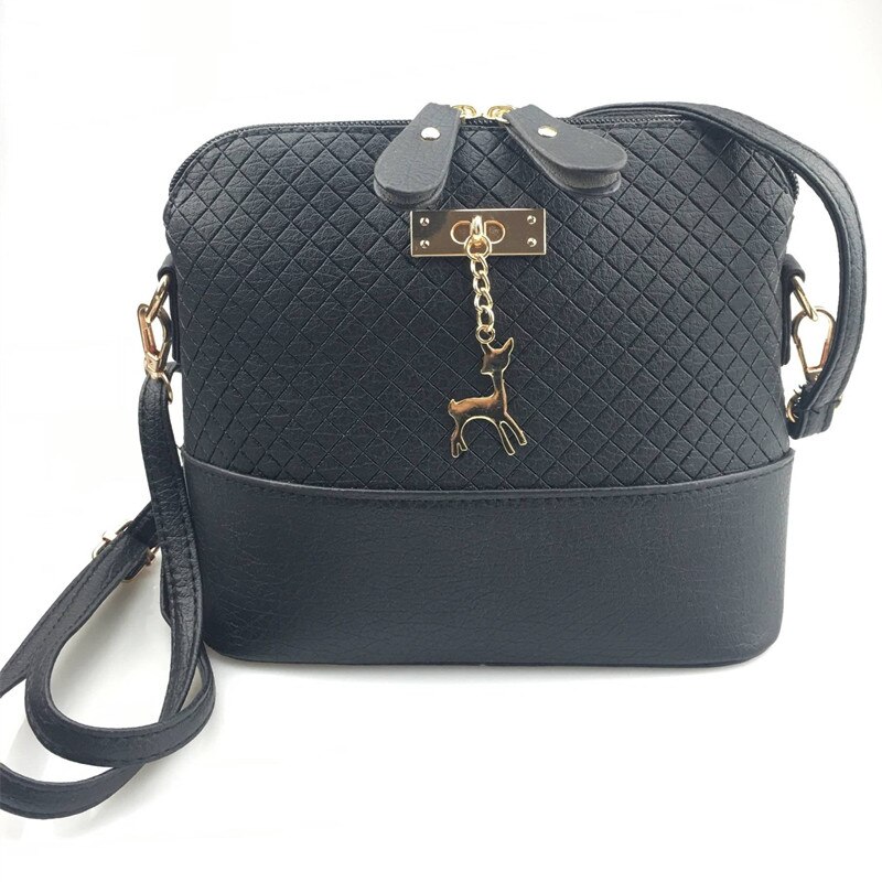 Bolso de mensajero para mujer, Mini bolsa con juguete de ciervo, bolso con forma de concha, bolso de hombro,: Black