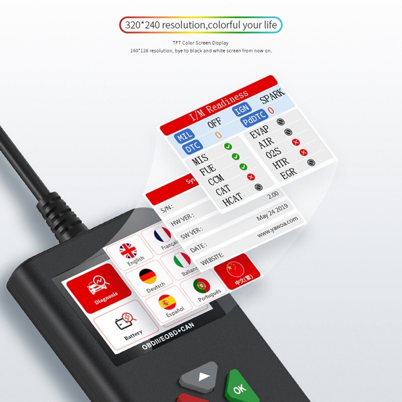 YA-206 Code Reader Car Diagnostic Tool Volledige Obd2 Scanner Check Engine Light Vehicle Code Reader