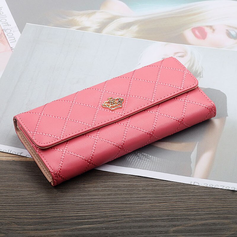 Pu leren lange portemonnees voor dames, slanke kaarthouder, portemonnee voor dames, mobiele telefoontas, merk dameskaarthouders: Lichtrood