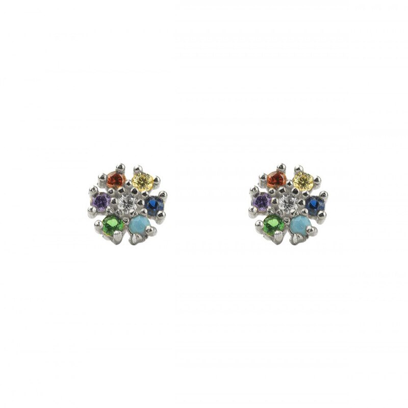 ROXI Colorful 6 Colors Flower Stud Earrings for Women Girls Wedding Piercing Earrings Cartilage 925 Sterling Silver Pendientes: silver