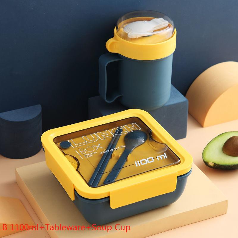 Lunch Box for Students and Office Workers with Tableware Can Be Heated By Microwave Oven Bento Lunch Box Snack Container: B1 set