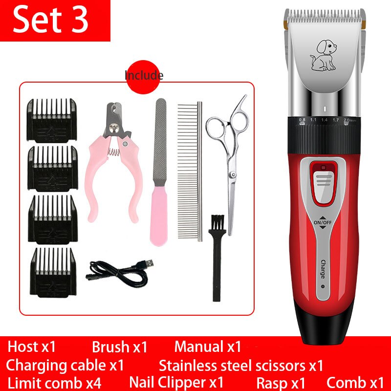 Dog Clipper Pet Grooming Tool Kit Cat Hair Trimming Puppy Scissors Rabbit Shaver USB Rechargeable Electric Clippers: Set 3