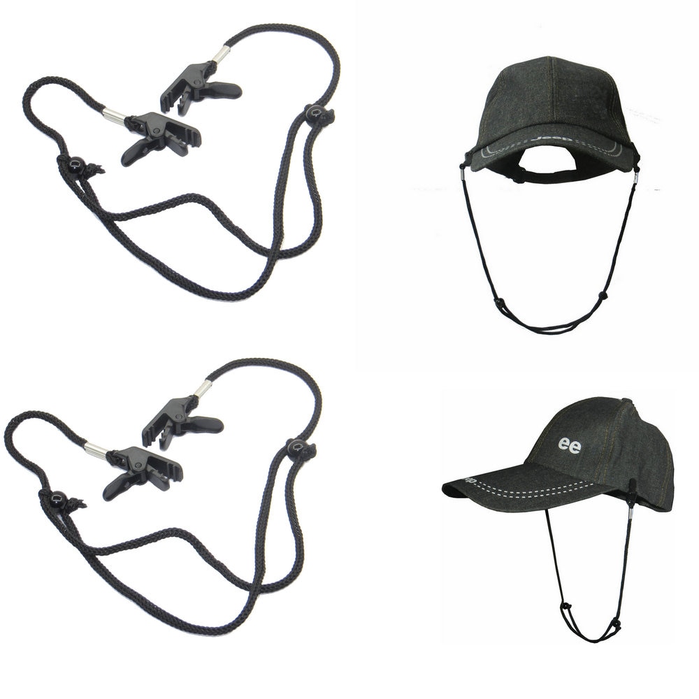 Cap Strap Hat Retainer Wind Cord Chin Strap Clips Motorcycles Boating Fishing pack of 2