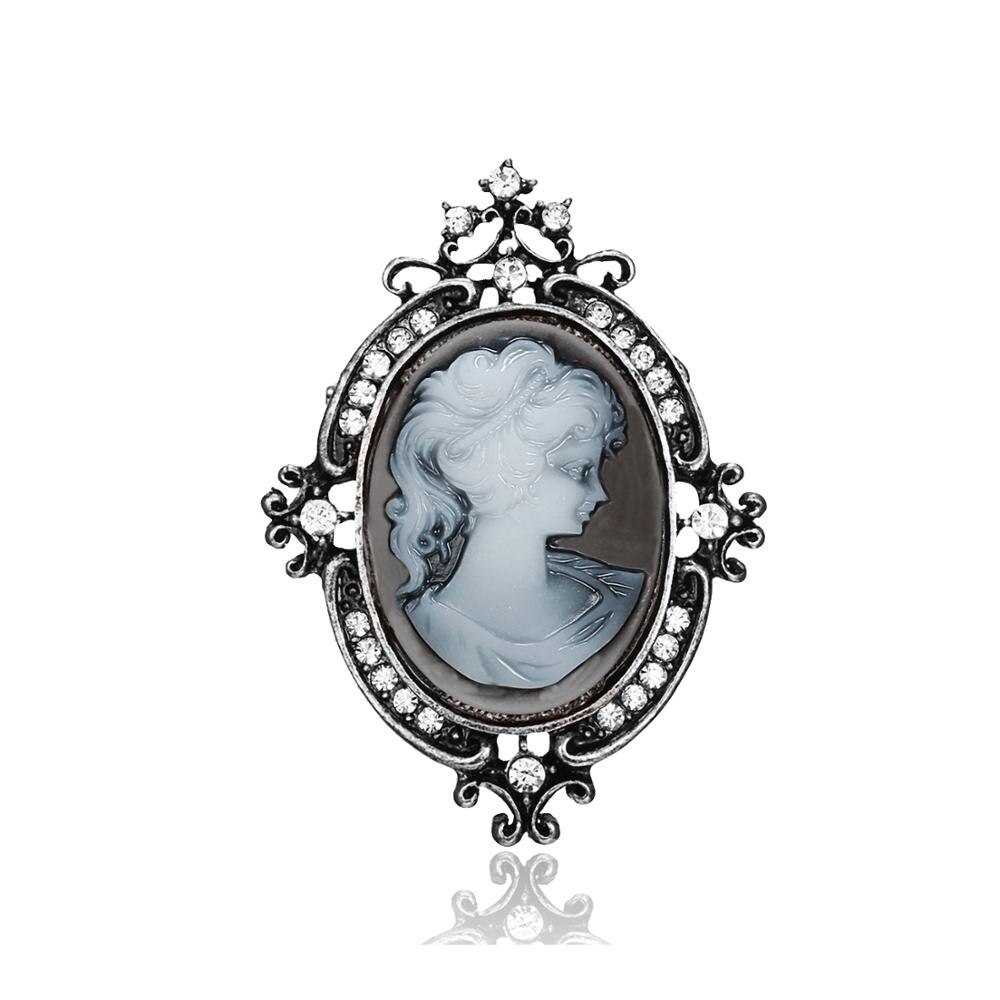 Crystal Rhinestones Cameo Vintage Broches Voor Vrouwen Queen 'S Cameo Beauty Hoofd Broche Pin Kleding Accessoires Meisjes: Rose Goud Kleur