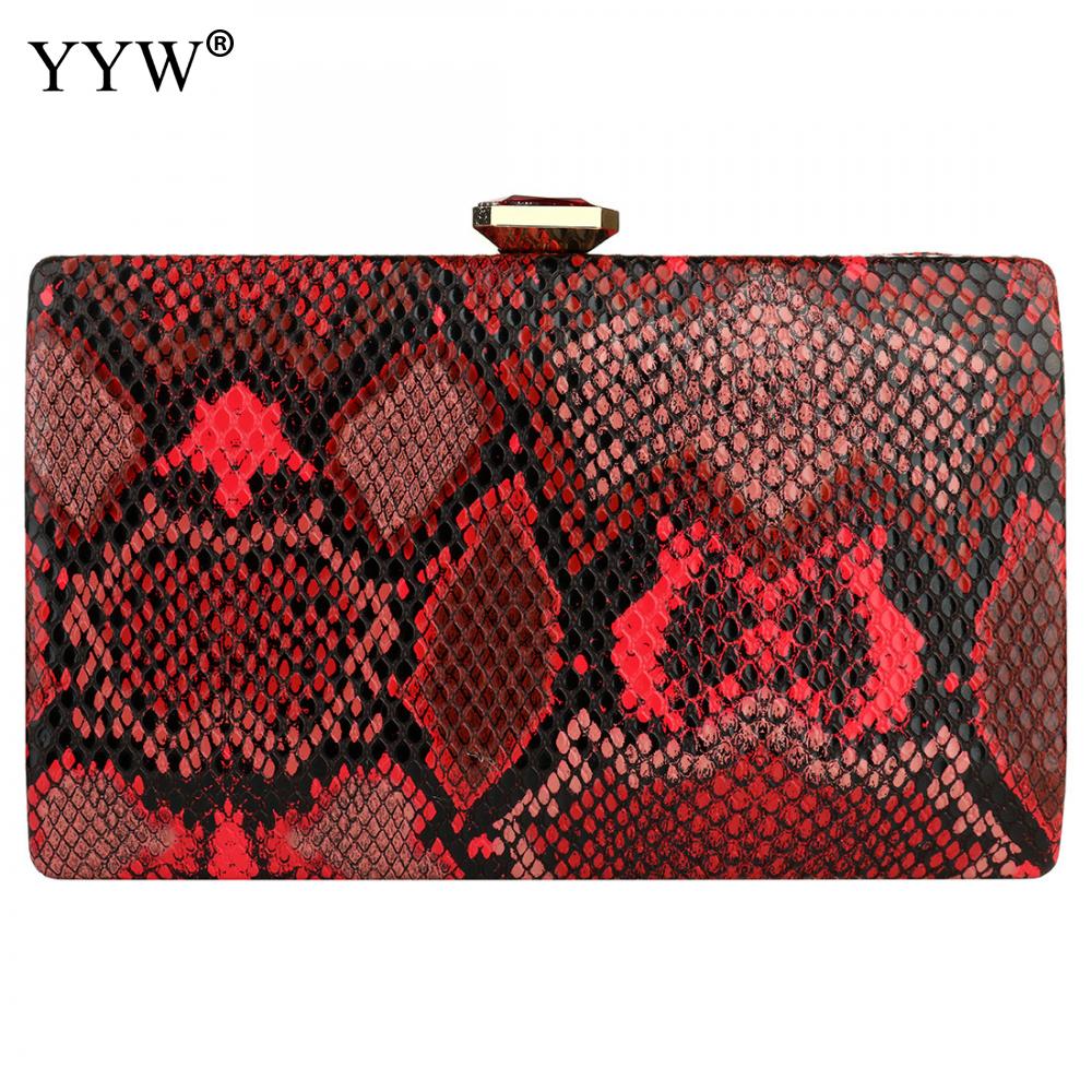 Flerfärgade ormskinnsmönster kvinnor handväska och handväska kvällsfestväska clutches för bröllopsbankett stor kapacitet 210 x 130 x 40mm: Röd