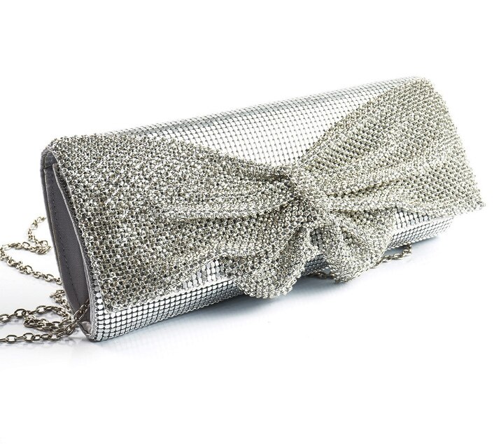 Luxe Vrouwen Paillette Avondtasje Handgemaakte Boog Avond Clutch Bags Sequin Crystal Vrouwelijke Portemonnee: Zilver