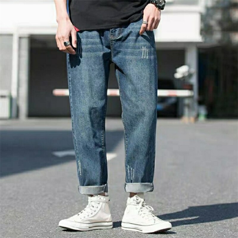 Pantalones vaqueros rectos lavados para hombre, ropa de calle, holgados, de cintura media, para exteriores, para otoño e invierno,