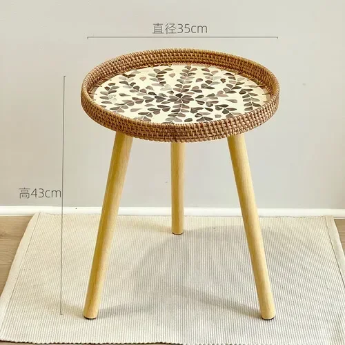 Mesa con bandeja redonda portátil, de ventanal japonés, mesa auxiliar compacta, solución de almacenamiento para sala de estar, mesa con bandeja compacta.: Azul