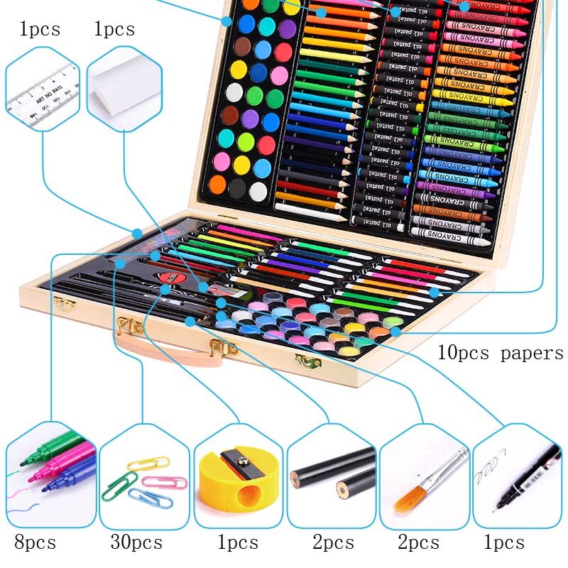 190Pcs/set Office School Supplies Educational Stationery Set For Children Painting Painting Brush For Student Study