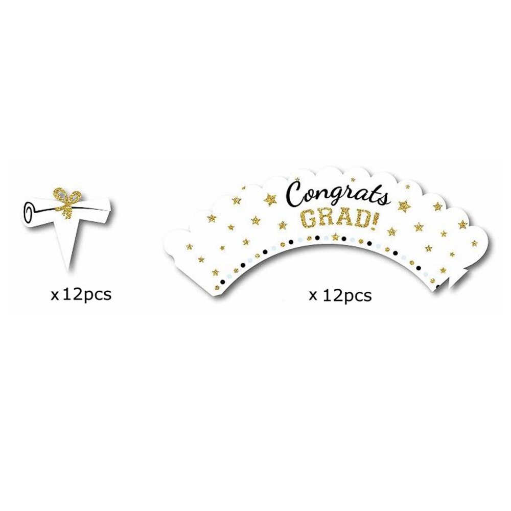 12/24pcs Graduation Party Cupcake Wrappers with Cake Topper Class Of 2022 Cupcake Topper Wrapper Cake Party Supplies Decorations: D- 24pcs