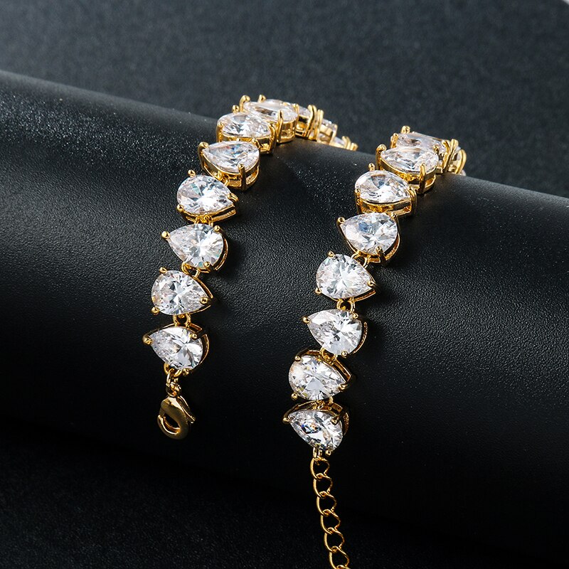 Weimanjingdian 6 mm x 8mm peervormige zirkonia kristallen tennisarmband voor dames, bruid of bruidsmeisjessieraden