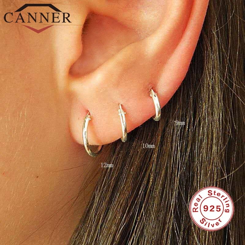 CANNER-Mini pendientes de aro simples para mujer, de Plata de Ley 925, pendientes redondos de temperamento a la , THN