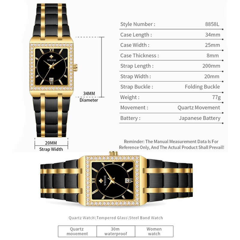 WWOOR Reloj Neue Damen Diamant Uhr oben Luxus Platz Armbanduhr Einfache Frauen Kleid Kleine Uhr Relogio feminino