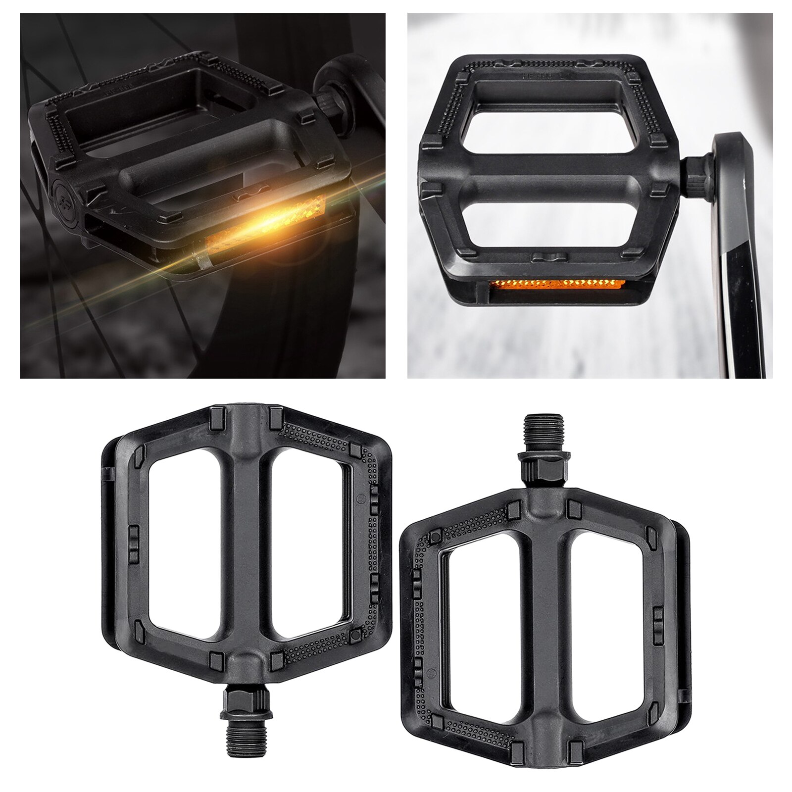 1 Pair Bike Pedal Mountain Bicycles Pedals Black Plastic Bike Pedals Non-Slip for Adult Mountain Road Bikes