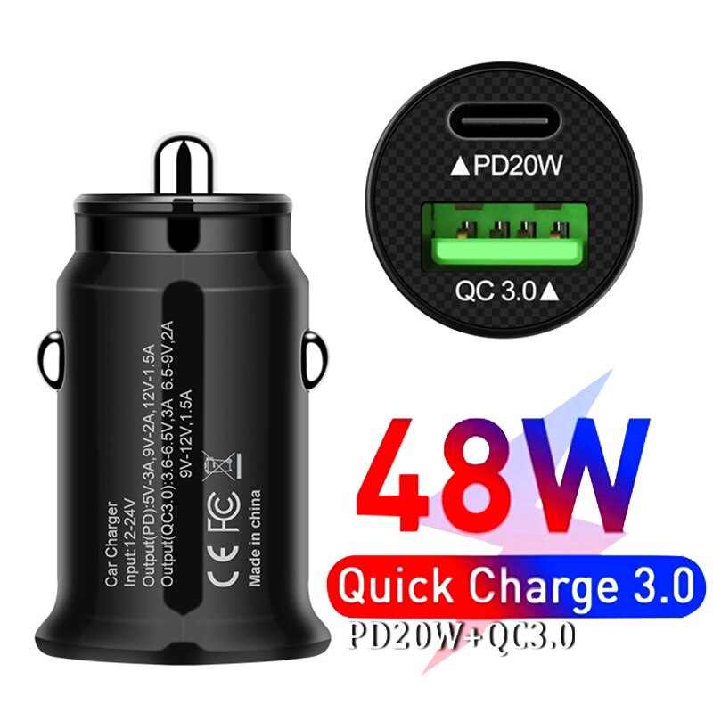 48W Mini Dual ports Car Charger For Mobile Phone Tablet GPS Fast Charger Car- Charger Car USB Phone Charger Adapter in Car PD QC