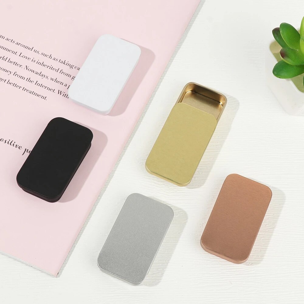 Mini caja de hojalata vacía Rectangular de Metal, contenedores portátiles con bisagras, organizador pequeño de empuje de hojalata, cajas de dulces para píldoras