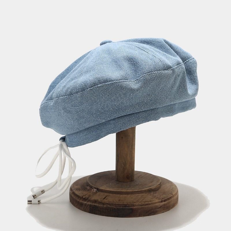 Franse Stijl Denim Toevallige Vintage Vrouwen Hoed Baret Effen Cap Meisje Cowboy Jeans Winter Baretten Beanie Hoeden Femme adulte Caps: Light Blue