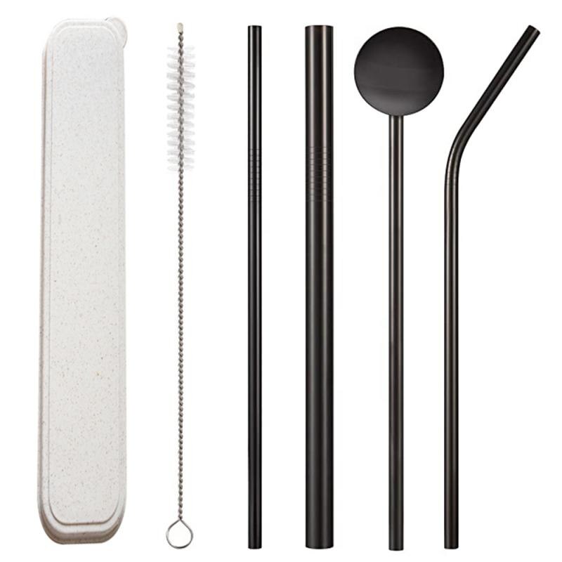 4 Pcs Metal Straw Reusable Stainless Steel Straw Set With Travel Box Cleaning Brush Drink Fruit Juice Wine Milk Tea