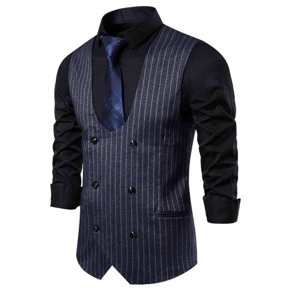 Double Breasted Suede Vest Mannen Casual Slim Fit V-hals Grey Heren Vesten Gentleman Pak Gilet Homme Tops Chalecos para Hombre