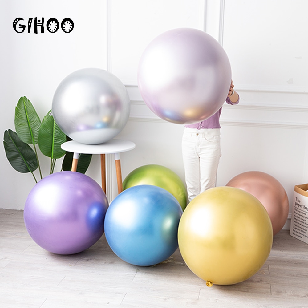 GIHOO 1pcs 36 Inch Metallic Latex Balloon Oversized Round Rose Gold Chrome Balloon For Baby Shower Wedding Birthday Party Decora