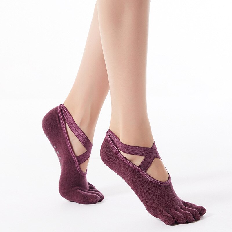 1 paar unisex-zehensocken mit rutschfestem griff für damen, geeignet für pilates, barre, barfußtraining und als hausschuhe.