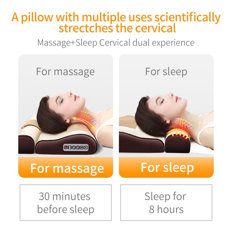 Almohada de masaje de relajación, vibrador eléctrico para cuello, hombros, terapia infrarroja, almohada de masaje de cabeza